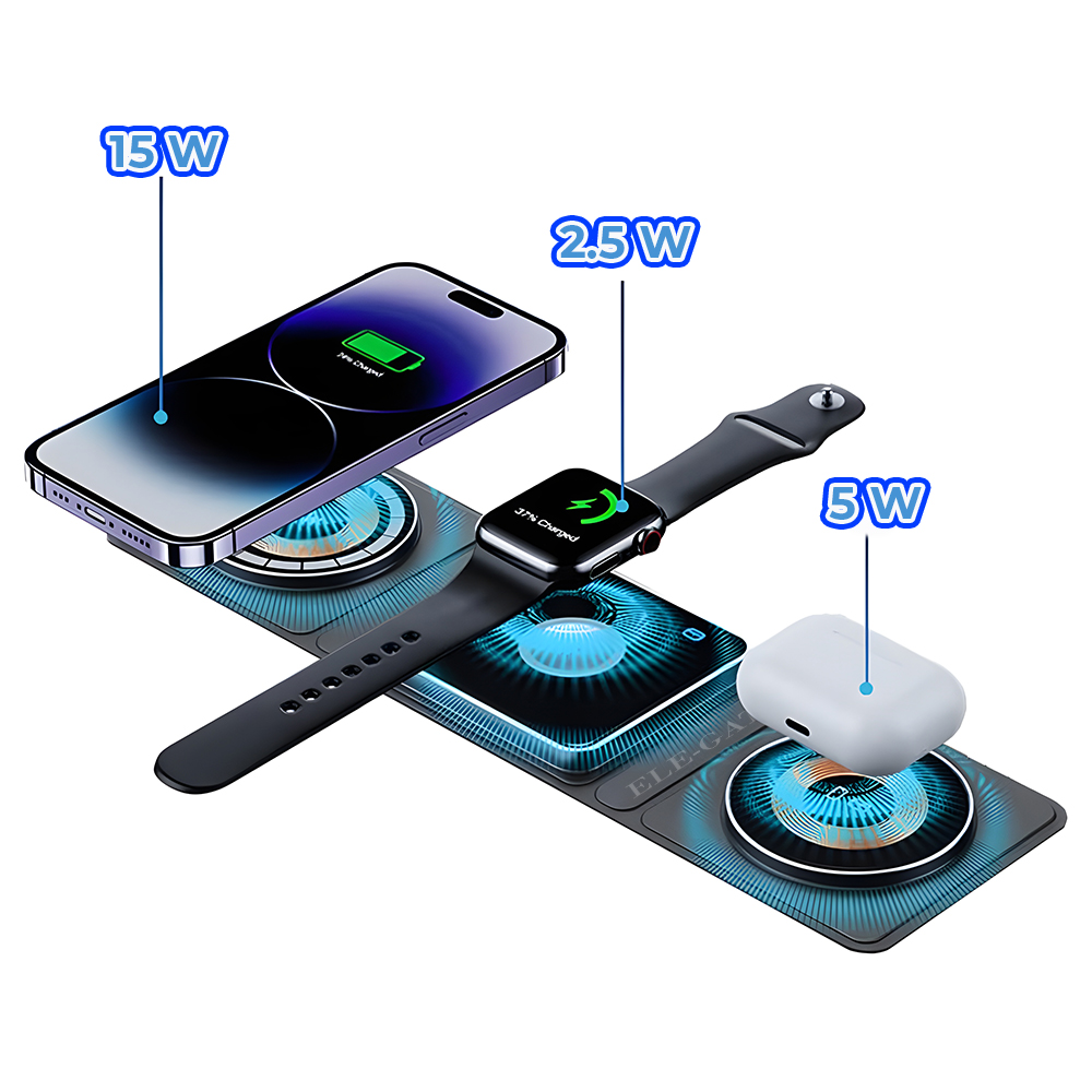 Taşınabilir 3'ü 1 Arada Manyetik Katlanabilir Kablosuz Şarj İstasyonu Yeni Durumda Apple Watch, iPhone ve Airpods için